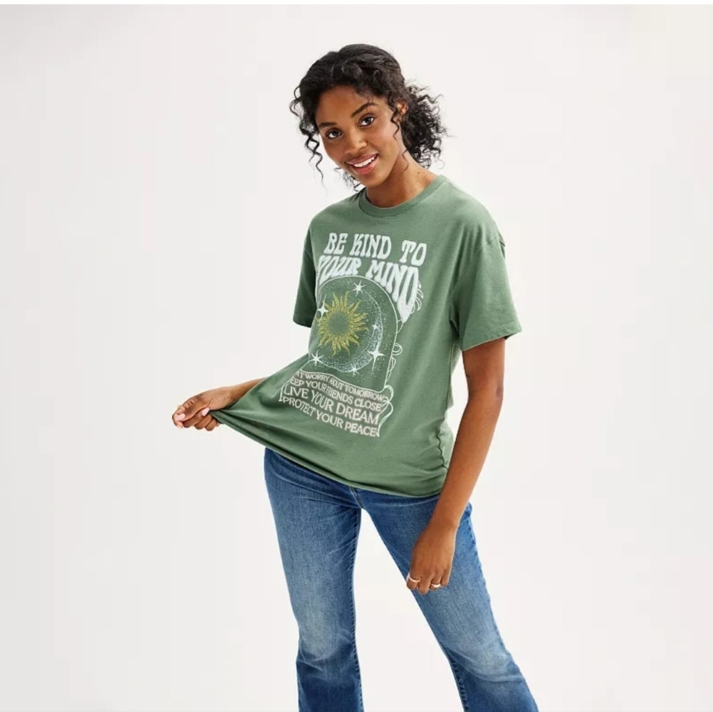 Love Yourself In This Awake Graphic Be Kind To Your Mind Tee. Size Small. Green - Picture 4 of 4